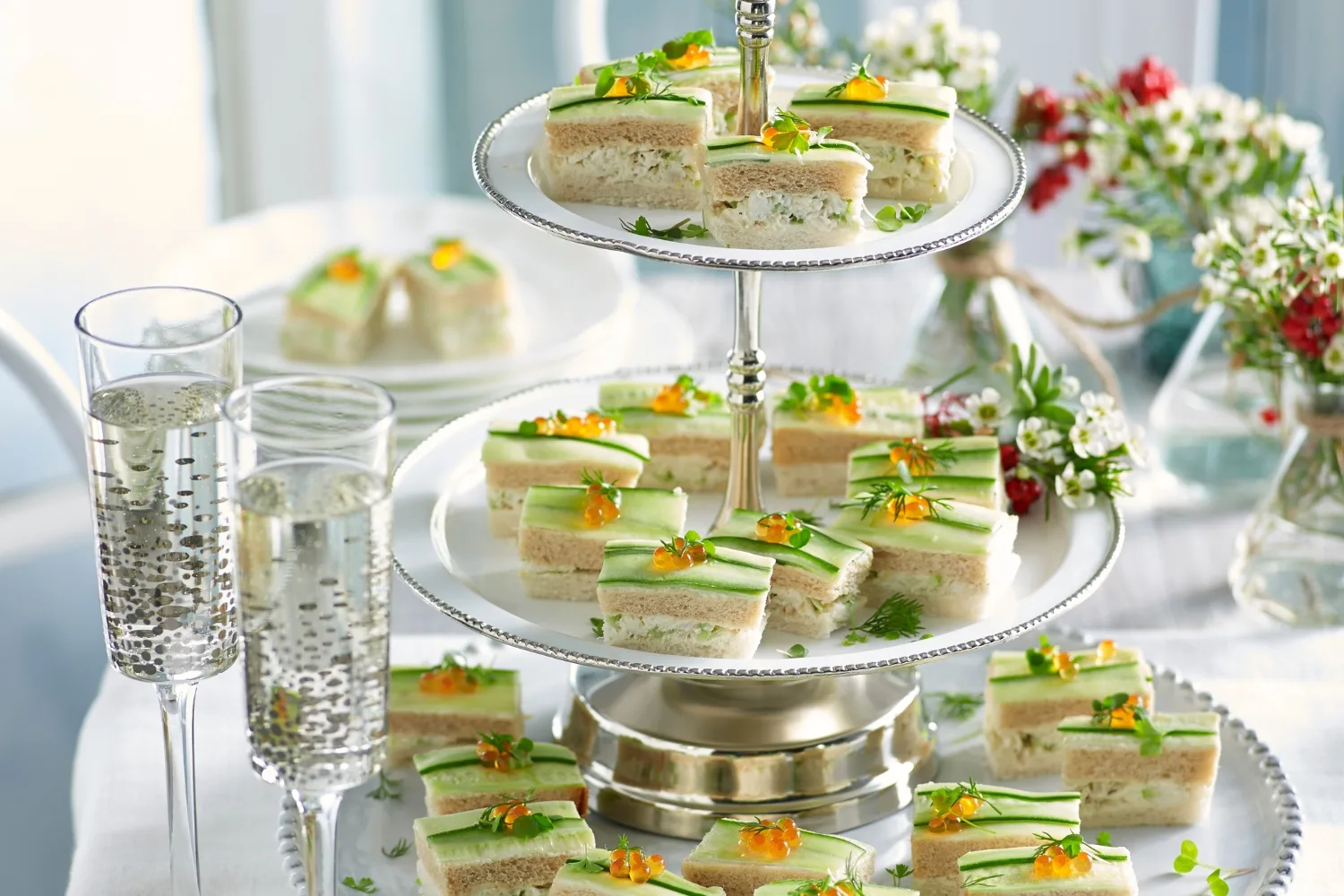 Crab and cucumber cocktail sandwiches