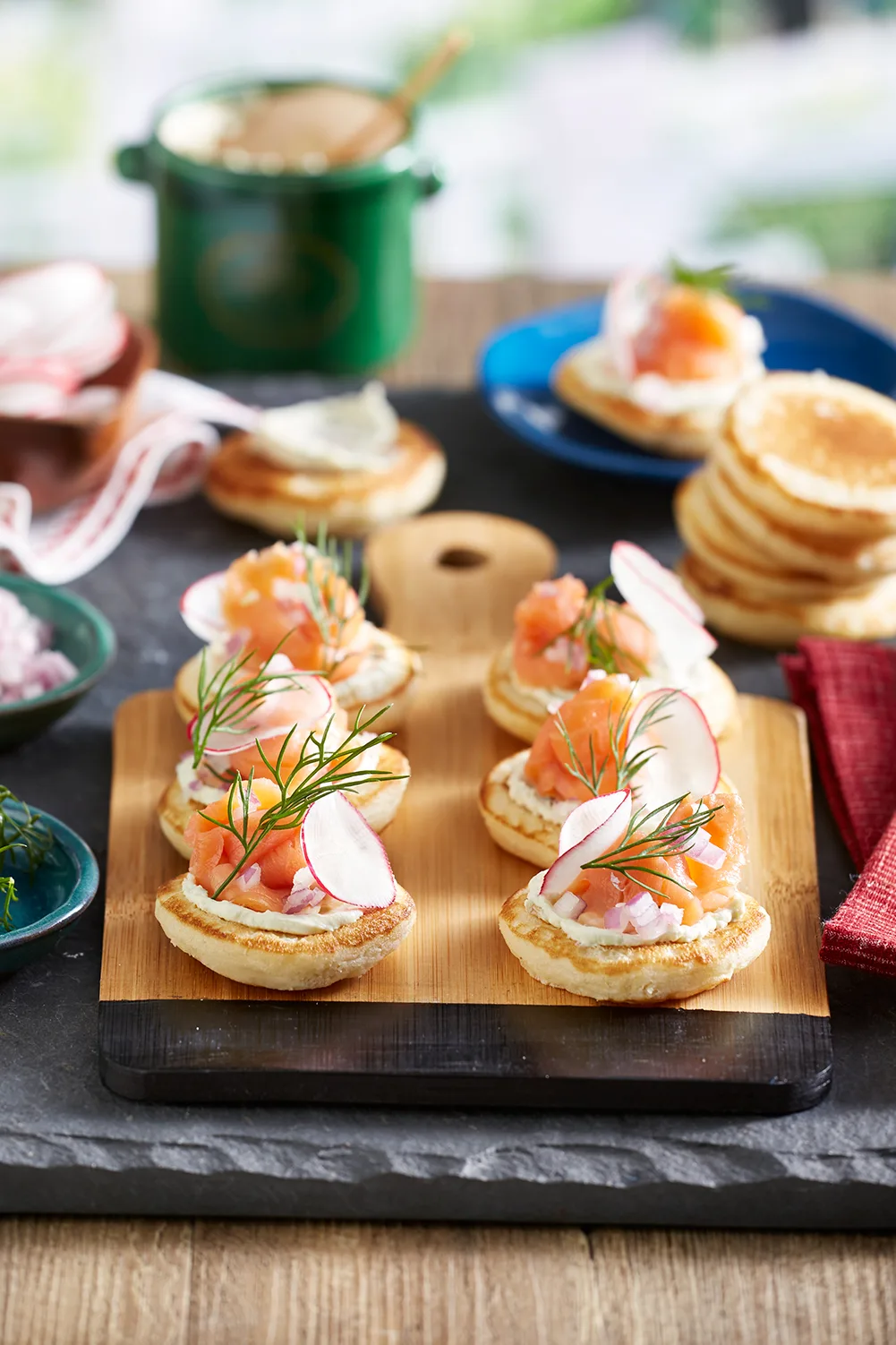 Smoked trout blini