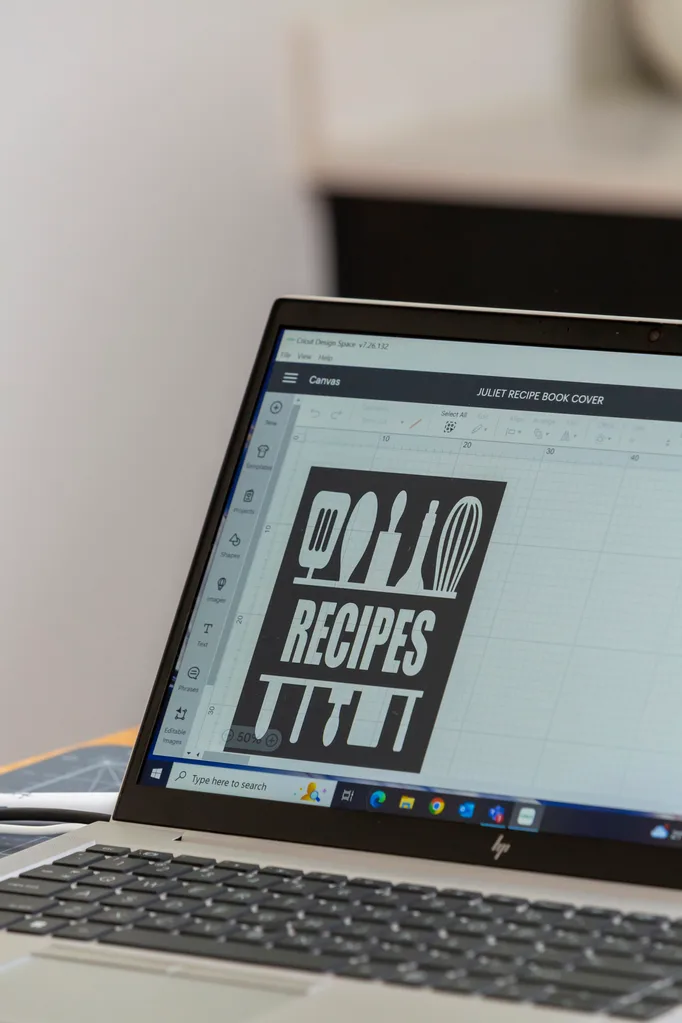 step 1 personalised recipe book with cricut