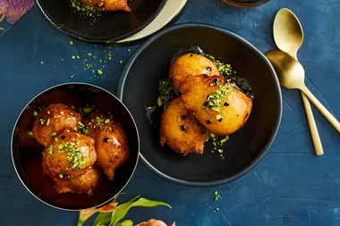 Ricotta donuts with passionfruit syrup