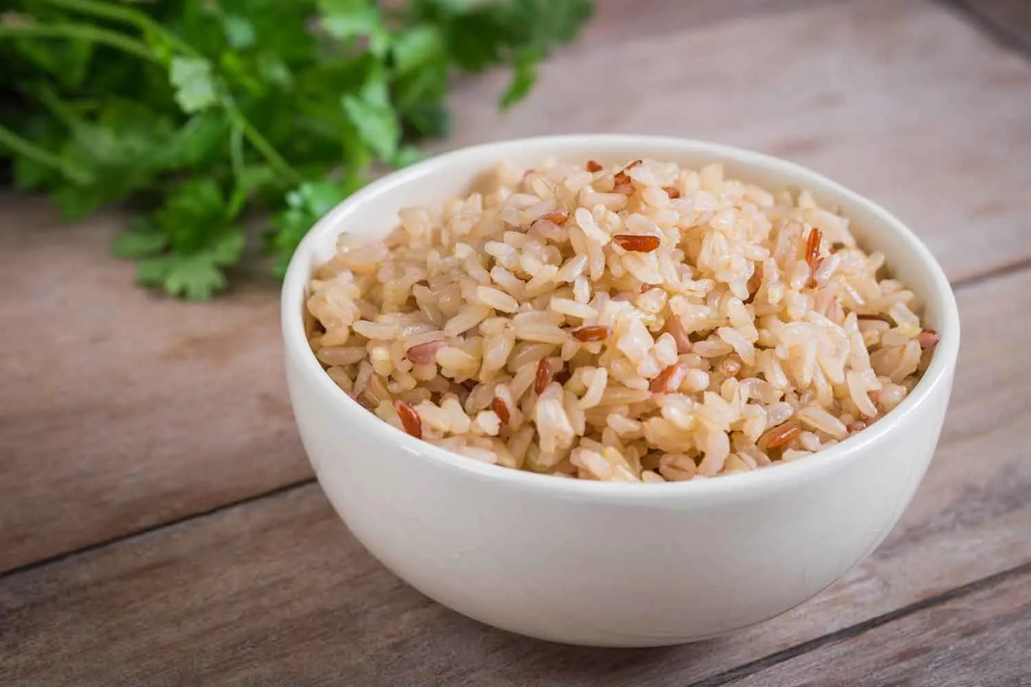 cooked brown rice in a bowl
