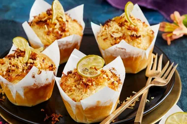 Lime, rum and coconut streusel muffins