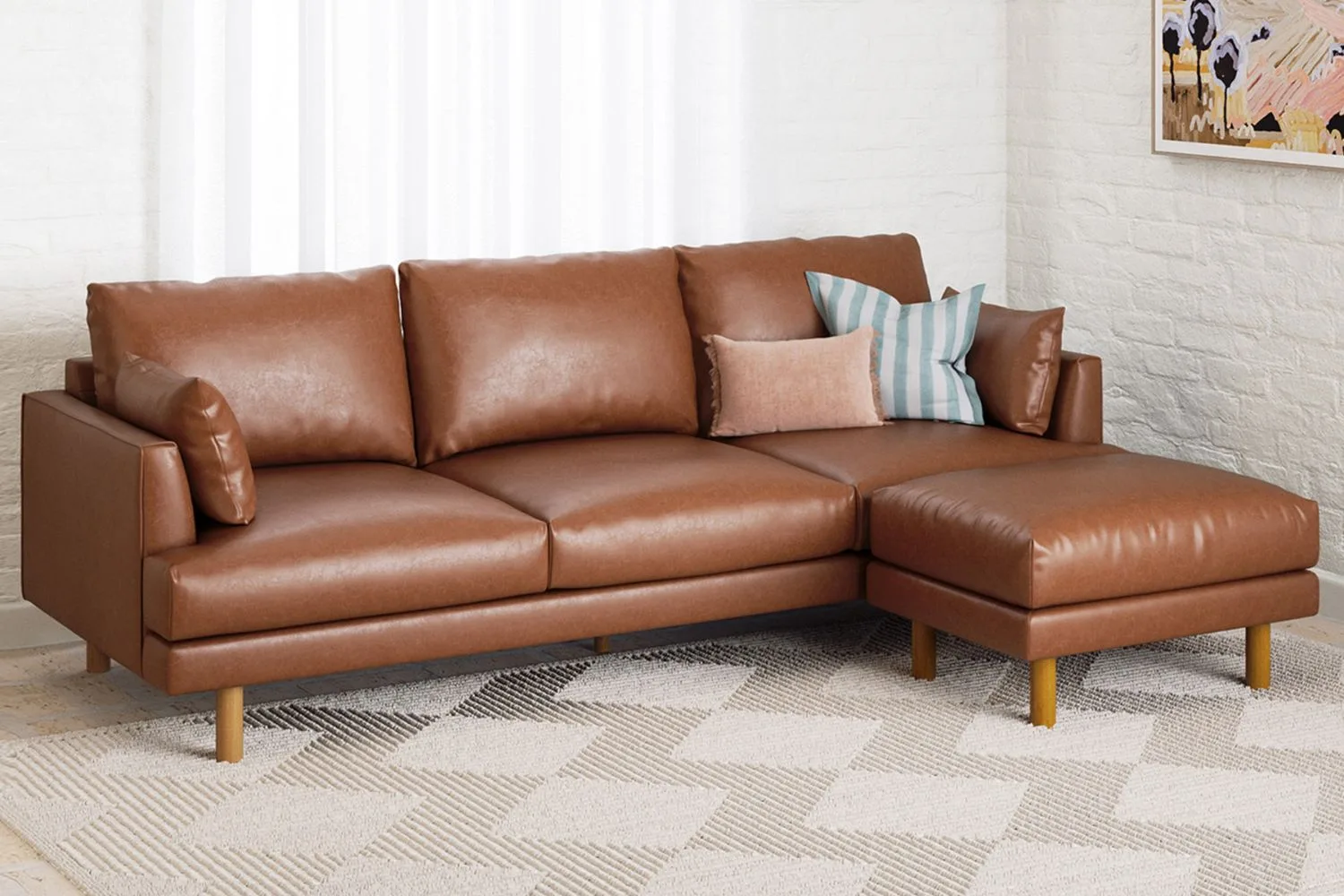 Tan Bungalow premium 3-seater sofa and ottoman set