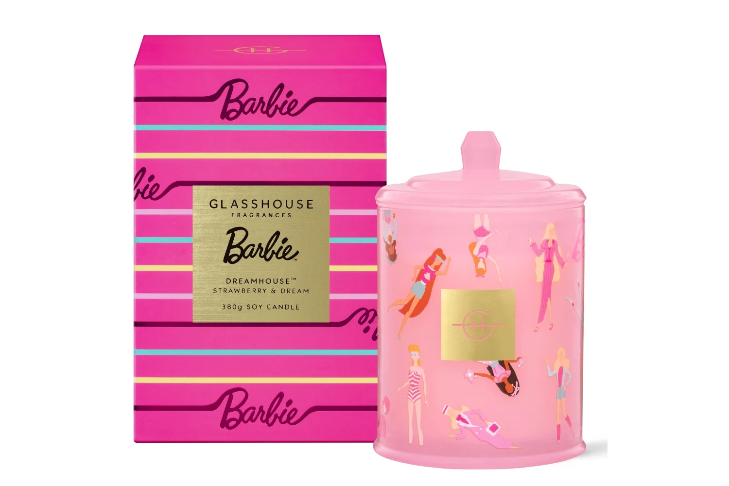 Barbie Dreamhouse 380g Soy Candle, $59.95, Glasshouse Fragrances
