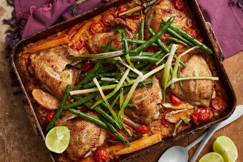 Thai-spiced coconut chicken rice.