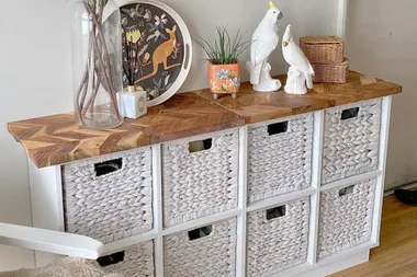 This surprising Kmart hack will transform a plain set of shelves for your living room