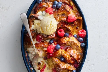 Fruit bread and butter pudding