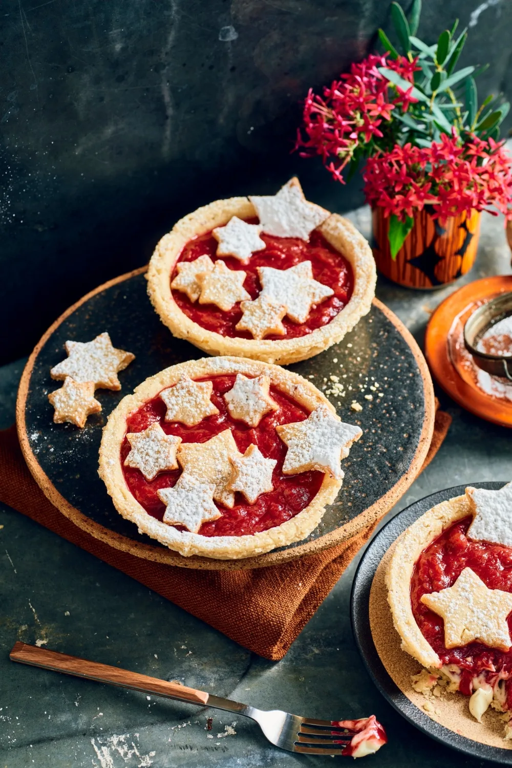 Rhubarb pies with stars cut out for top of pastry