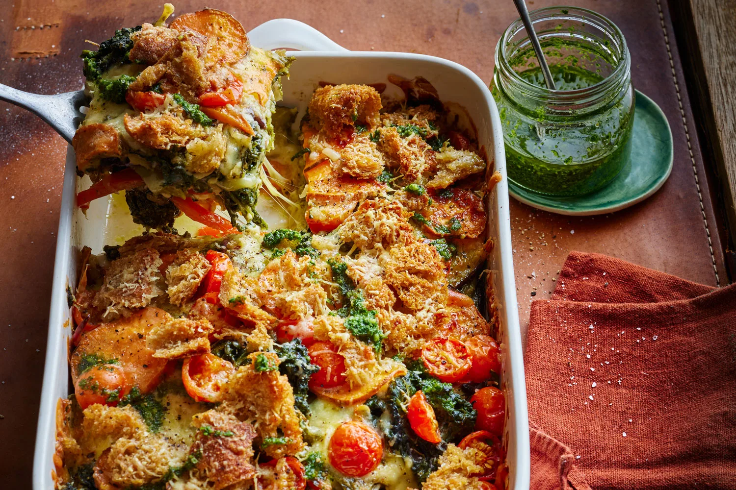 Pesto vegetable bake.