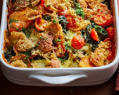 pesto vegetable bake in large baking dish