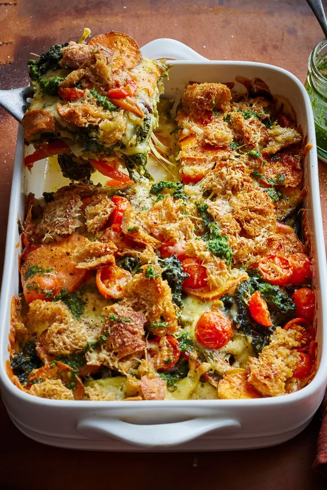 pesto vegetable bake in large baking dish