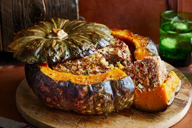 Whole baked pumpkin meatloaf