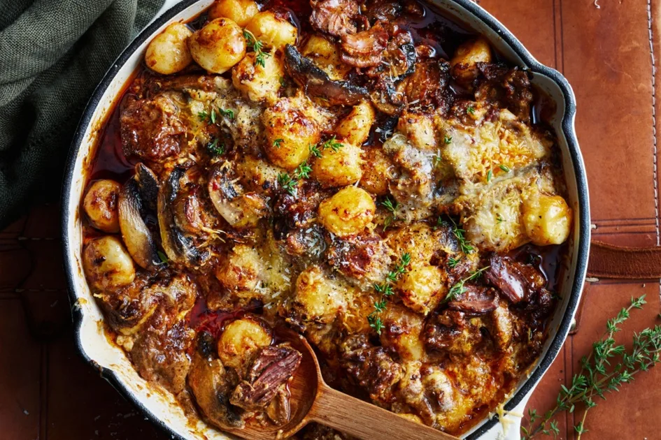 Easy and delicious: one pan beef stroganoff gnocchi bake