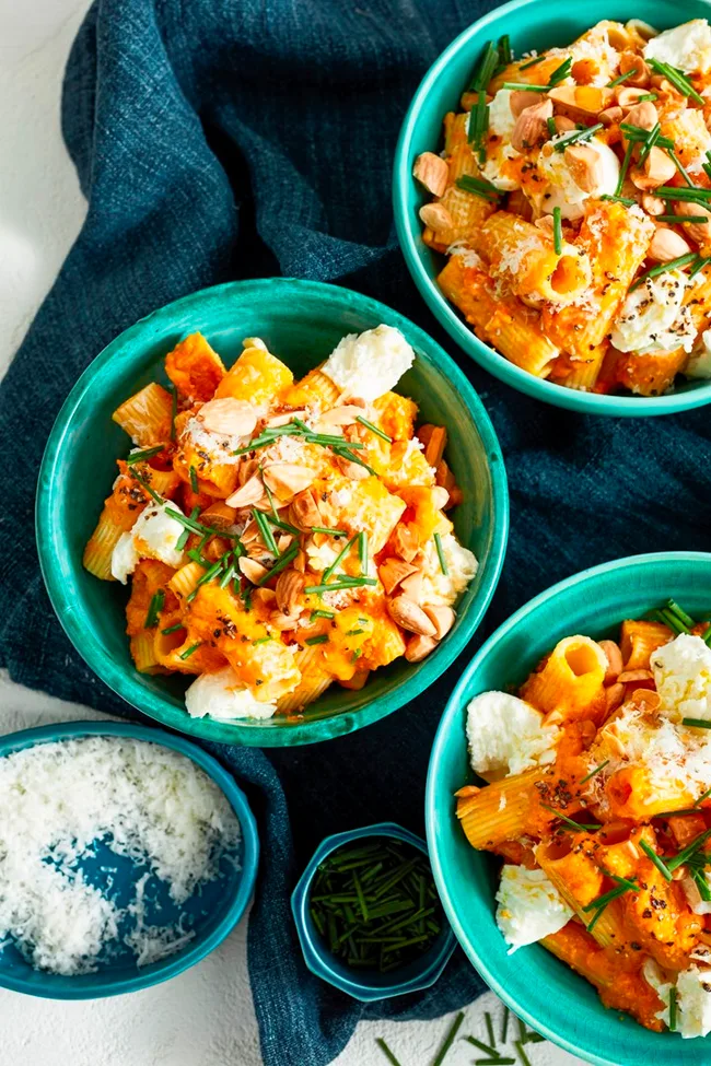 Creamy pumpkin, almond and three cheese pasta