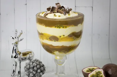 Easy 15-minute trifle recipe with chocolate and passionfruit