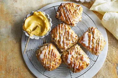 Date and walnut scones with honey cinnamon butter
