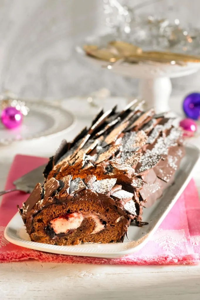 Chocolate cherry brand yule log