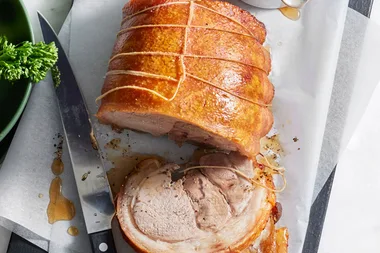 Roast pork shoulder with spicy pumpkin sauce and brown sugar vinegar
