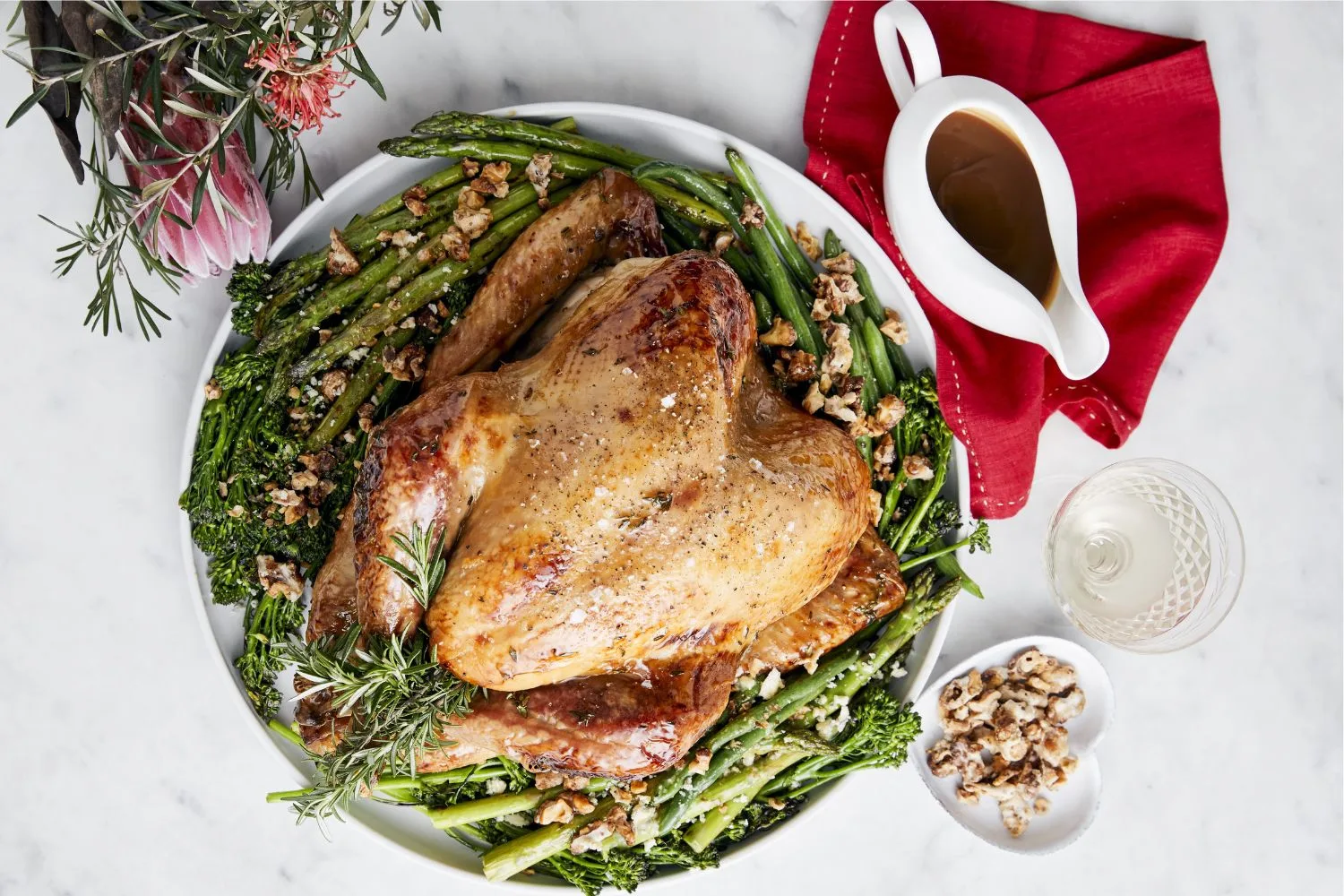 Roast turkey with garlic bread stuffing and honey thyme glaze-image
