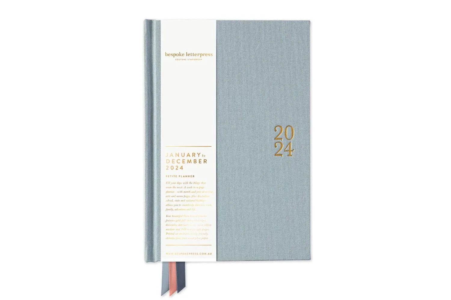 Bespoke letterpress casper blue diary