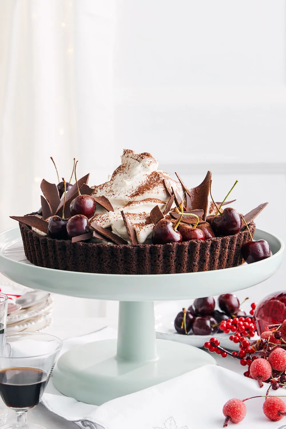 christmas kahlua chocolate tart with cherries 