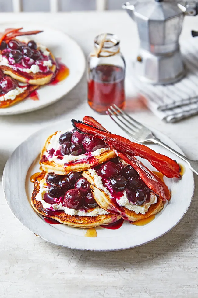 Pancakes with cherry syrup