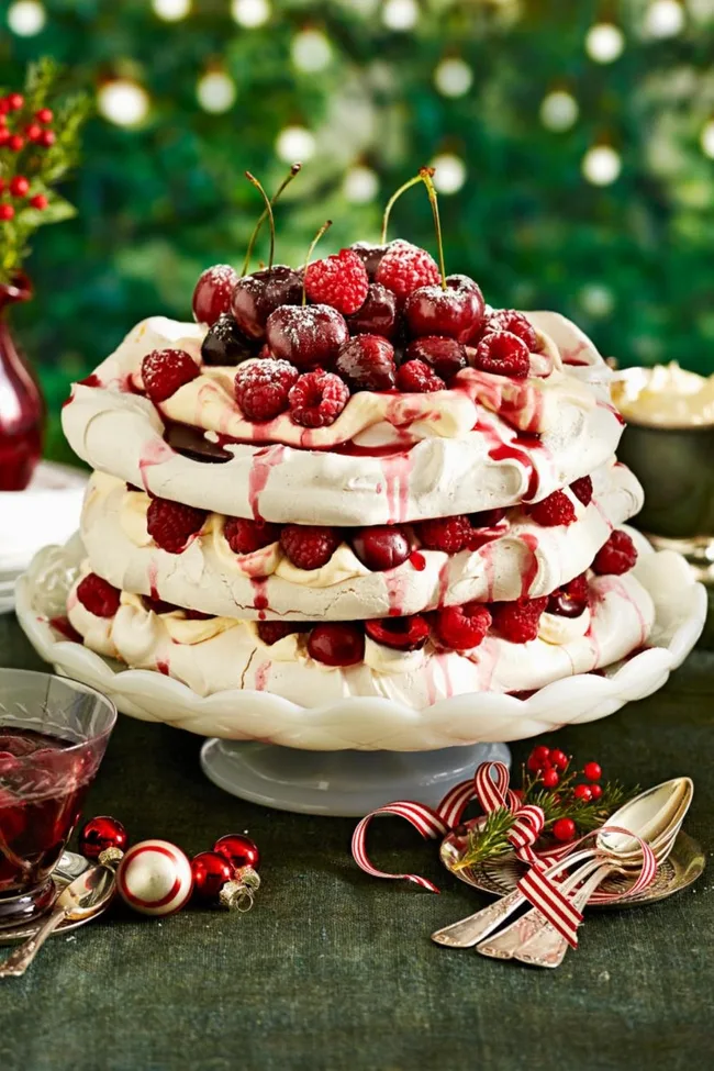 Cherry berry pavlova stack