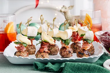 Pork and cranberry-glazed meatball skewers