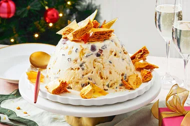 Frozen burnt brandy butter Christmas pudding