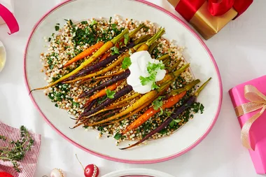 Roast carrot salad with lemon and grains