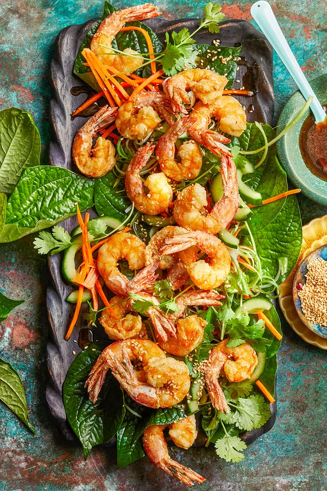 Honey sesame king prawns