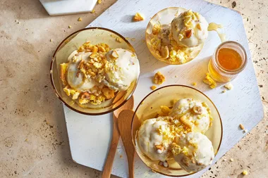 Honey hazelnut semifreddo with lemon crumble