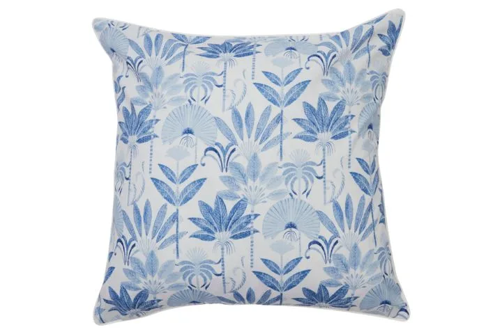 Pillow Talk Azure blue palm outdoor cushion