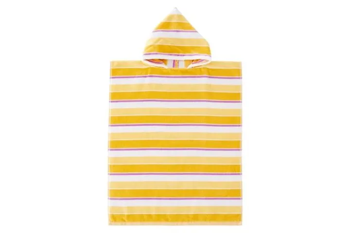 Adairs velvour kids mini me ocean stripe lemon hooded beach towel