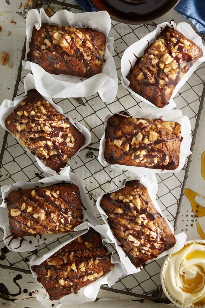 Banana, honey, walnut and chocolate loaves
