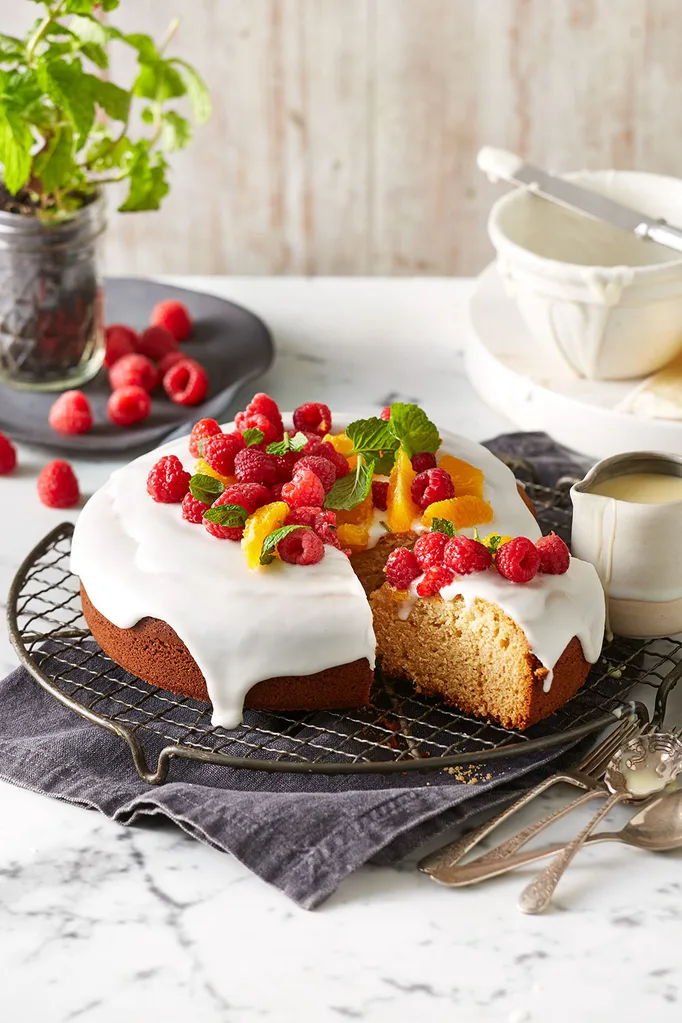 Honey cake with lemon drizzle icing