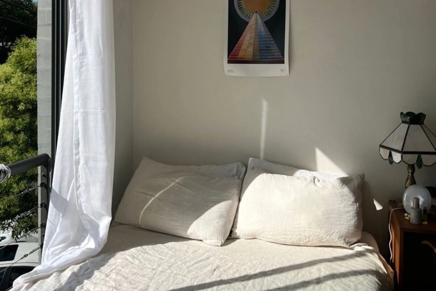 bright sunlit bedroom morning