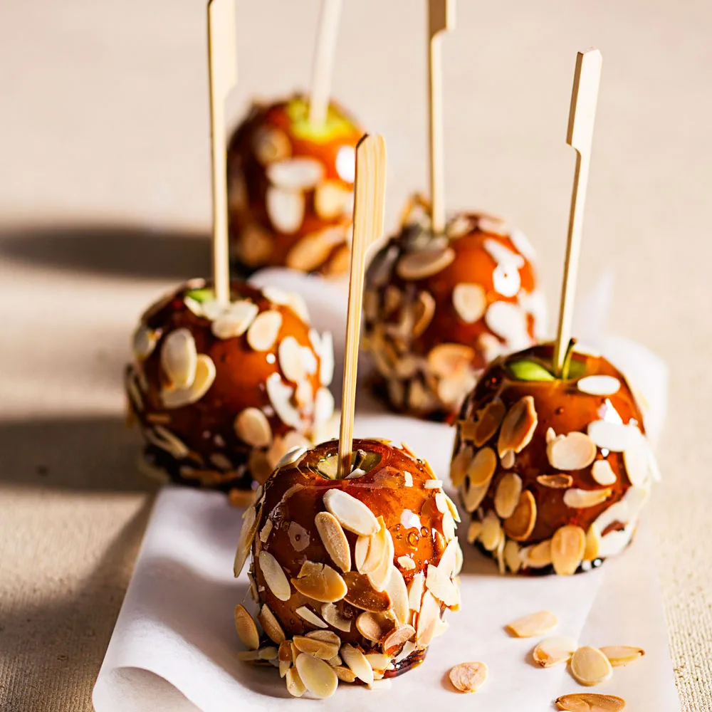 Almond-studded toffee apples