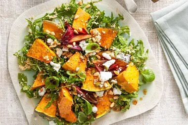 Warm honey-roasted pumpkin, rocket and cracked wheat salad
