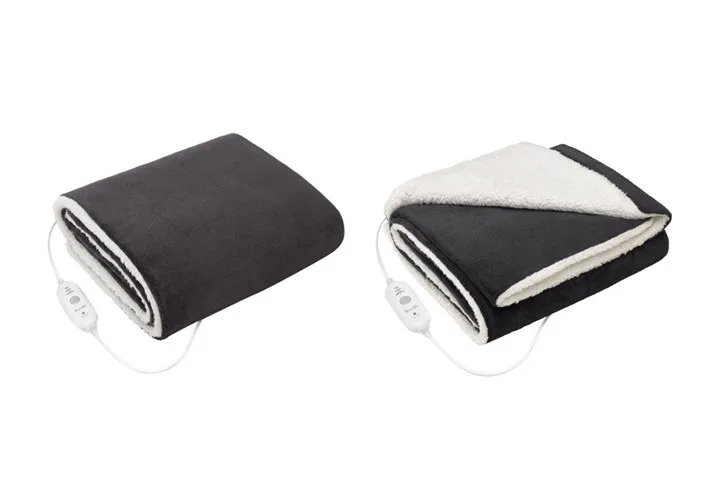 electric throw from breville with fleece inside and remote on the side