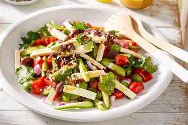 Greek salad with olive salsa