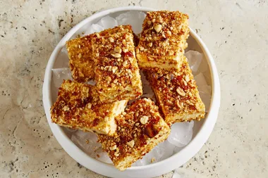 Frozen peanut butter block with praline