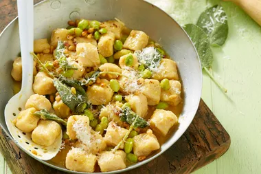 White bean gnocchi with soy beans and lemon butter