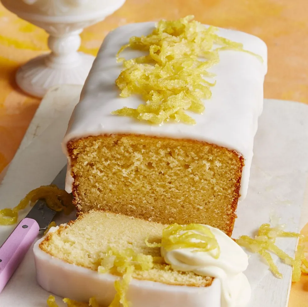 Lemon loaf cake with syrup and icing