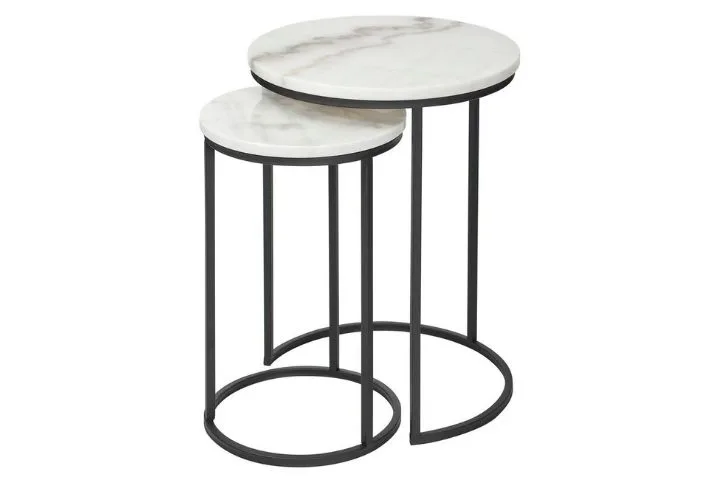 Marble Ada Nested Side Table Set in White/Black