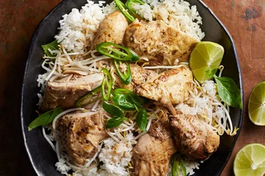 Soy poached chicken with lemongrass rice