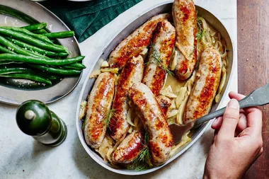 Pork sausage with fennel sauce and creamy mash
