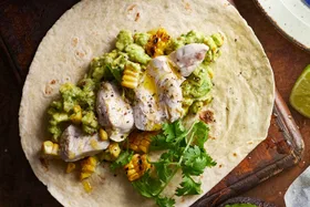 Colin&rsquo;s goddess guacamole wrap with charred corn and chicken