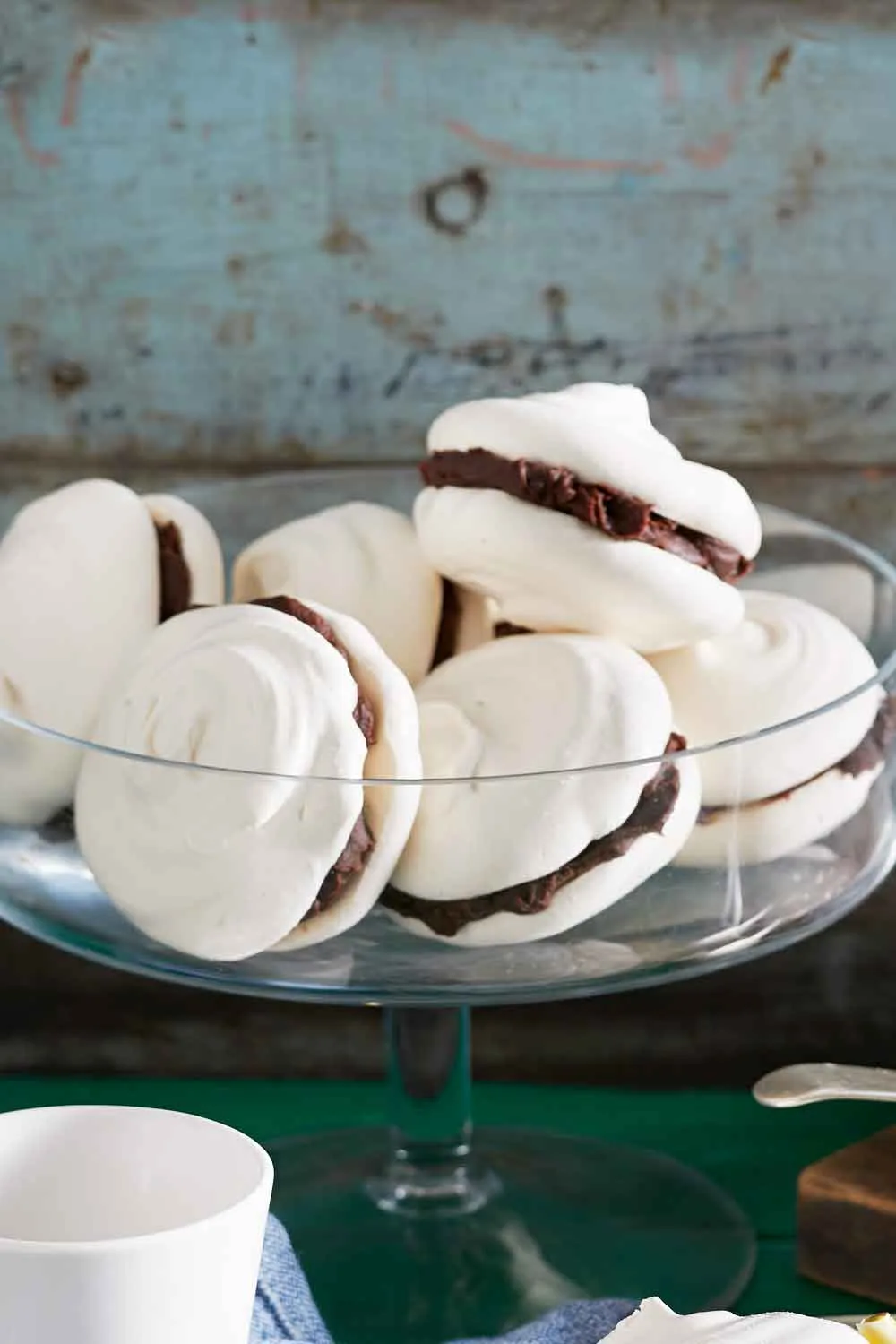 brown sugar meringues in glass stand