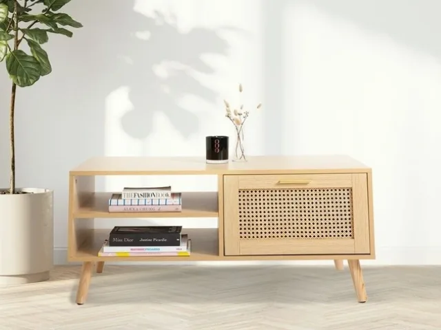 Casa Decor rattan coffee table in wooden oak